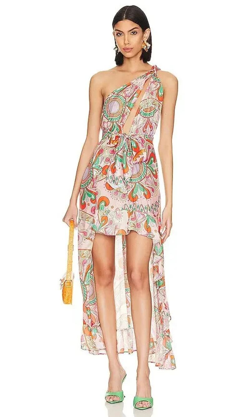 Sundress Serena Havana Tutti Frutti One Shoulder High Low Maxi Dress Sz S Resort